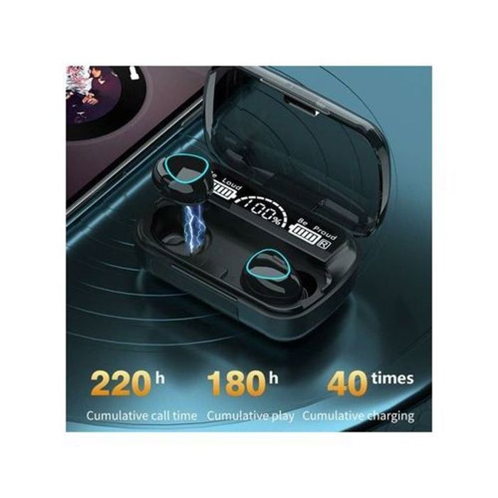 TWS Écouteurs sans fil M10 Bluetooth 5.1, boîte de charge, résistant à l'eau noir.