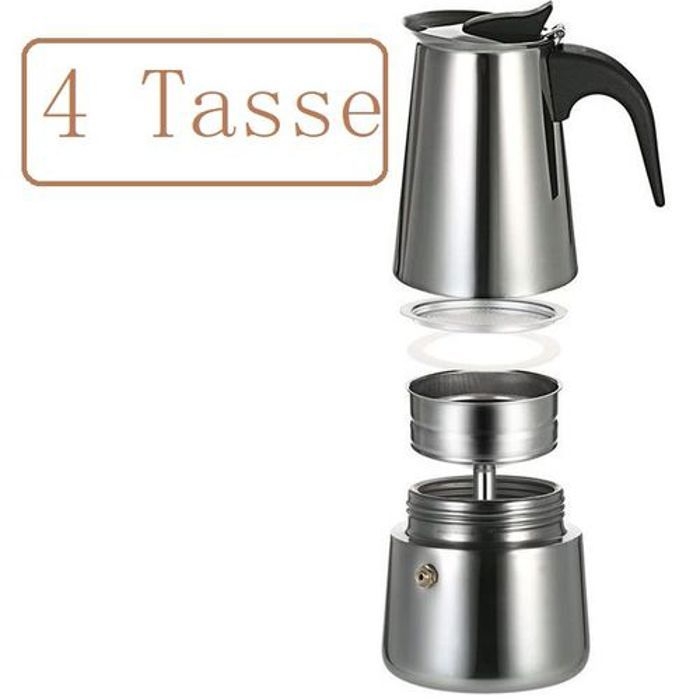 4 Tasse Espresso maker, espresso cafetière Portable haut Moka acier inoxydable
