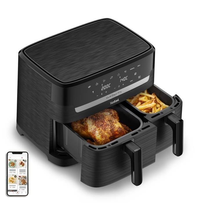 TEFAL Easy Fry Dual Friteuse sans huile, Capacité 8,3 L, 8 personnes, 2 tiroirs, 7 programmes, Ecran tactile, air fryer EY901N10